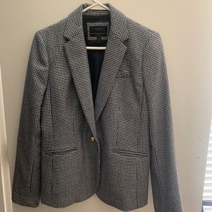 J Crew navy and white check wool blazer